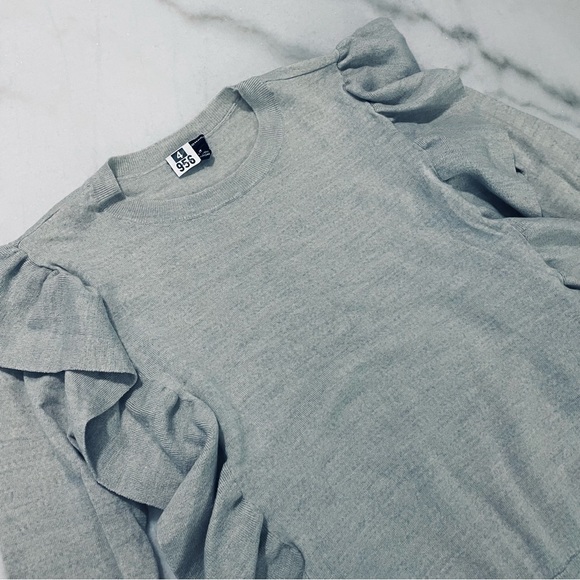 Club Monaco Grey Merino Wool Ruffle Sweater - Picture 2 of 7